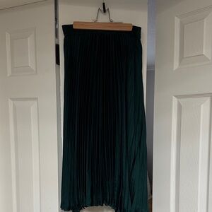 Satin Pleated A-Line Midi Skirt